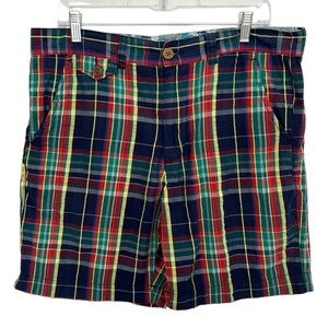 Vintage 1946 Men's 36 Swarmies‎ Madras Plaid Shorts Blue Multi Inseam 7"
